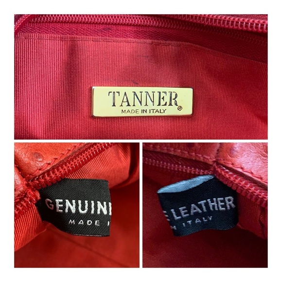 Tanner red leather ostrich pattern bag purse - Picture 13 of 14